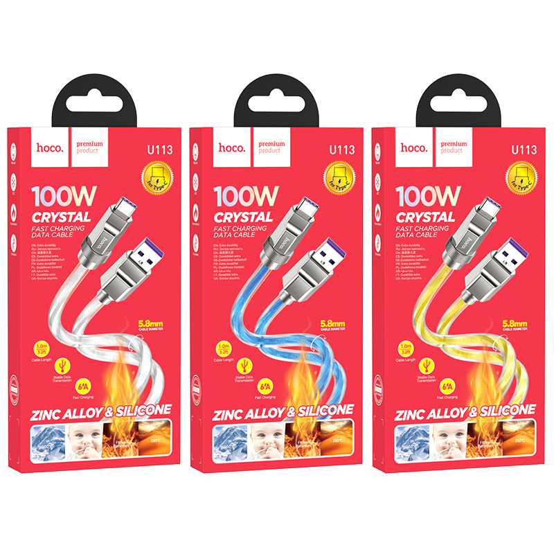 Cáp sạc nhanh 100w HOCO U113 (a-c 1m) (usb ra type-c) chính hãng [BH 1 năm]