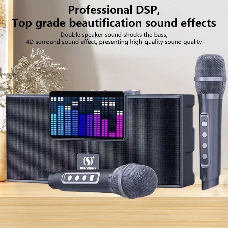 Loa bluetooth karaoke YOSD YS-208 150w kèm 2 micro không dây có đèn led RGB 7 màu siêu đẹp cực hay xách tay chính hãng [BH 6 tháng]