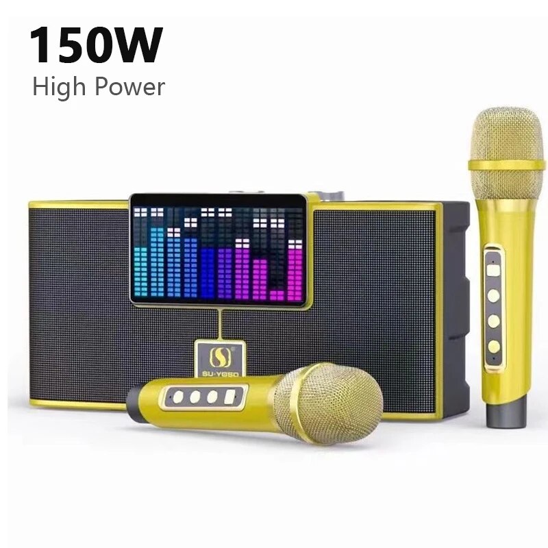 Loa bluetooth karaoke YOSD YS-208 150w kèm 2 micro không dây có đèn led RGB 7 màu siêu đẹp cực hay xách tay chính hãng [BH 6 tháng]