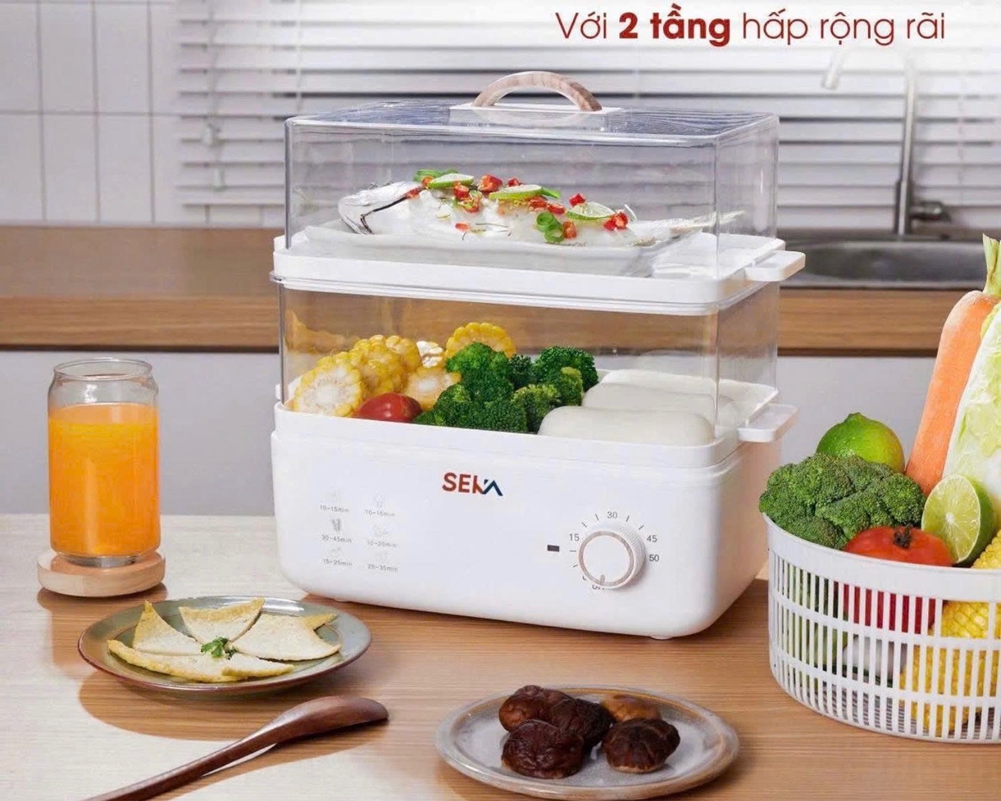 Nồi hấp điện 2 tầng Se Ka [BH: 1 Tuần]