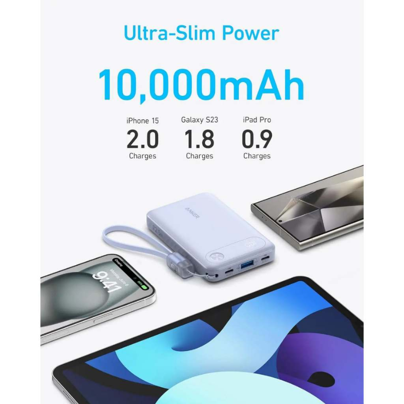 Pin sạc nhanh 22.5w ANKER A1257 10.000mAh dự phòng, có màn hình hiển thị % pin, dây treo chính hãng [BH: 1 NĂM]