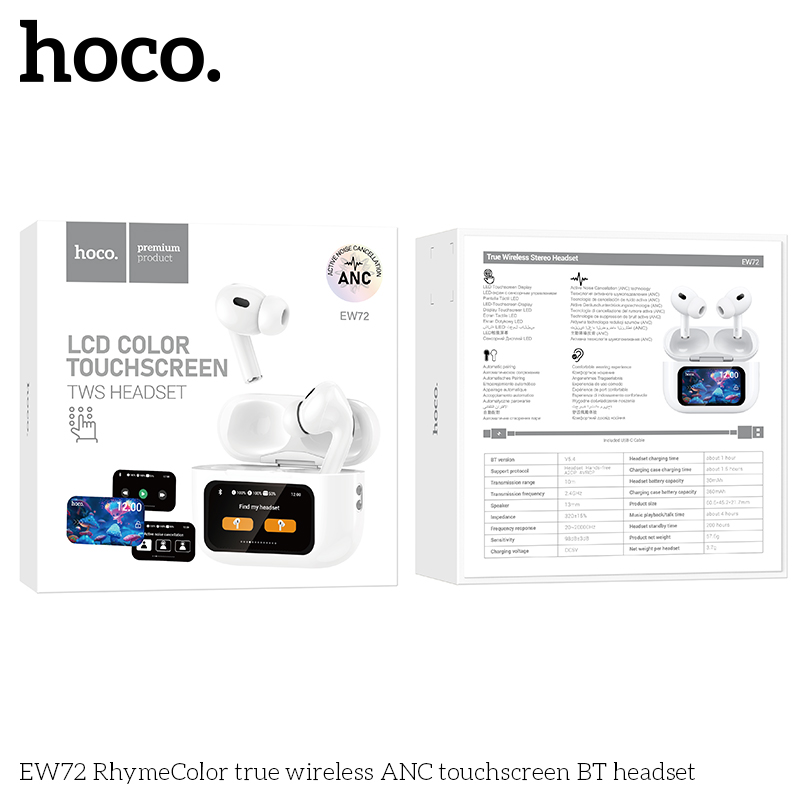 Tai nghe bluetooth HOCO màn hình cảm ứng EW72 (ANC) true wireless airpods chính hãng [BH: 1 NĂM]