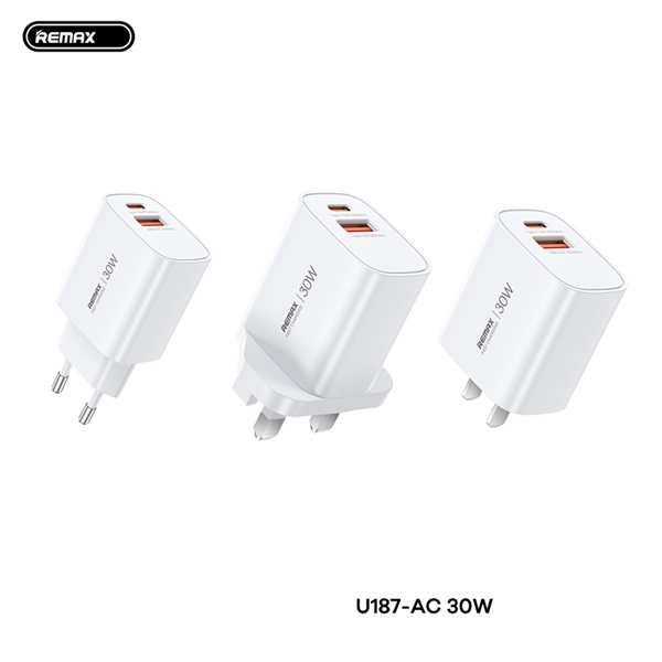 Cóc sạc nhanh 30w REMAX U187-C30W CN chân dẹp (1 cổng type-c vs 1 cổng usb) chính hãng [BH 1 năm]
