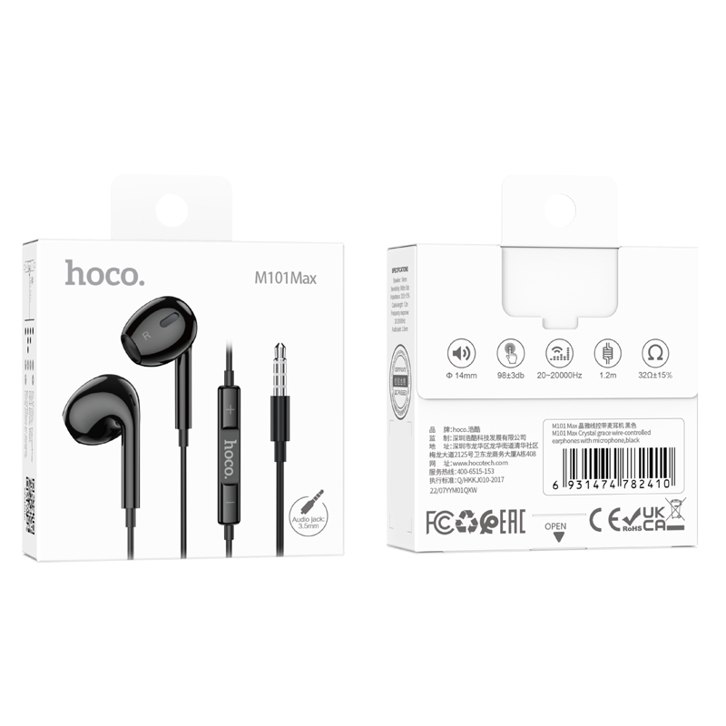 Tai nghe có dây 3.5 Hoco M101 MAX kiểu dáng tai nghe iphone 6s chính hãng [BH 1 năm]