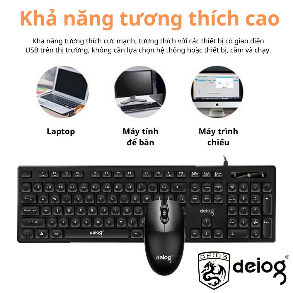 Combo bàn phím chuột Deiog DY-185T 104 phím tiêu chuẩn đối xứng 1000DPI cao cấp chính hãng [BH 1 Năm]