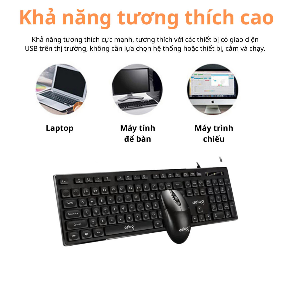Combo bàn phím chuột Deiog DY-185T 104 phím tiêu chuẩn đối xứng 1000DPI cao cấp chính hãng [BH 1 Năm]