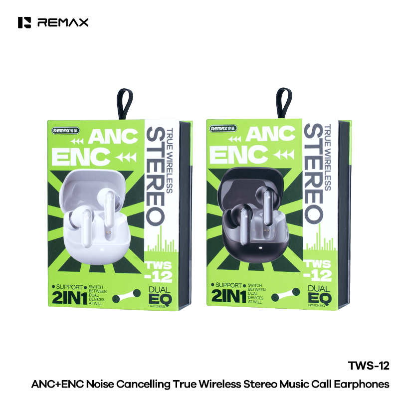 Tai nghe bluetooth REMAX TWS-12 tai TRUE WIRELESS chống ồn chủ động ANC+ENC chính hãng