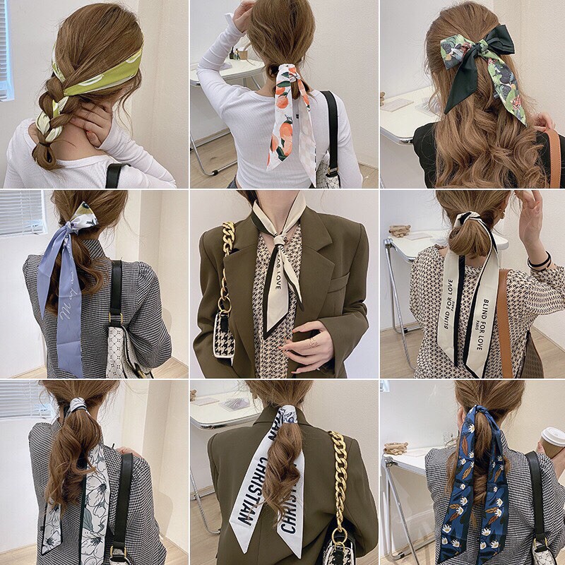 Khăn lụa Satin buộc tóc, quấn túi, quàng cổ turban đa năng nhiều hoạ tiết thời trang / pktn sale