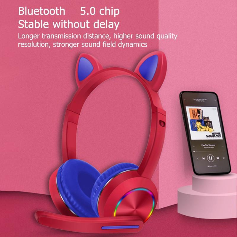 Tai nghe bluetooth gaming AKZ-K23 có micro cần dài âm thanh HIFI âm bass mạnh mẽ bluetooth 5.0 headphone tai mèo [BH 3 tháng] / pktn sale
