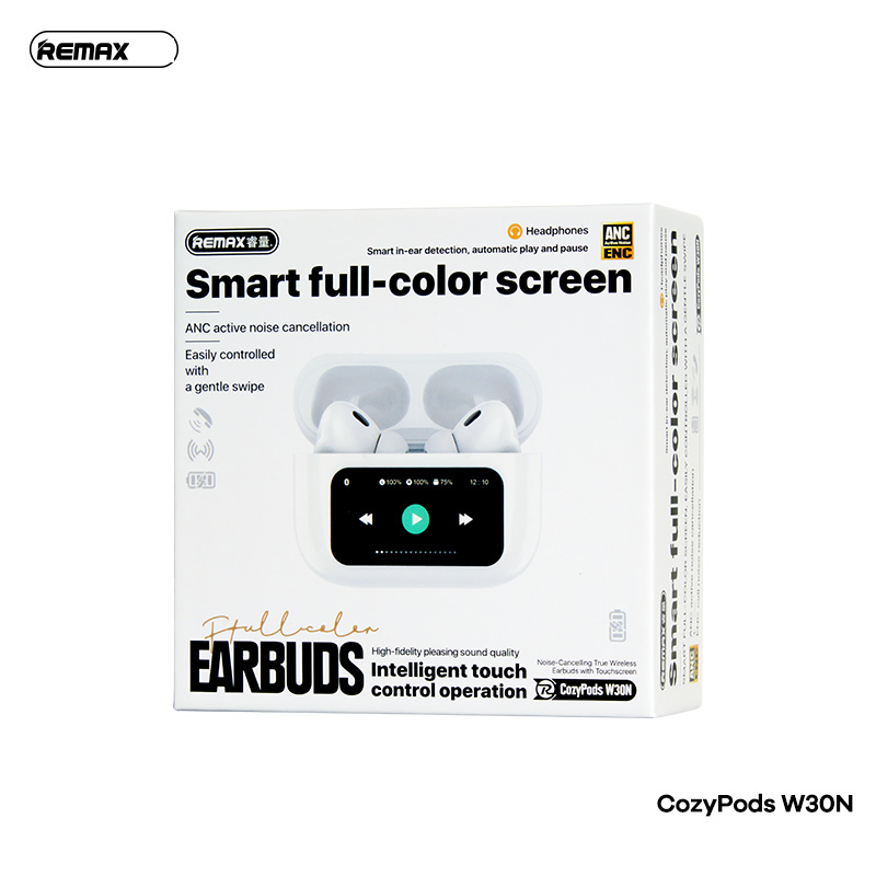 Tai nghe bluetooth REMAX COZYPODS W30N tai nghe mẫu airpods PRO2 có ANC+ENC kèm màn hình trên dock sạc [Bh 1 Năm]