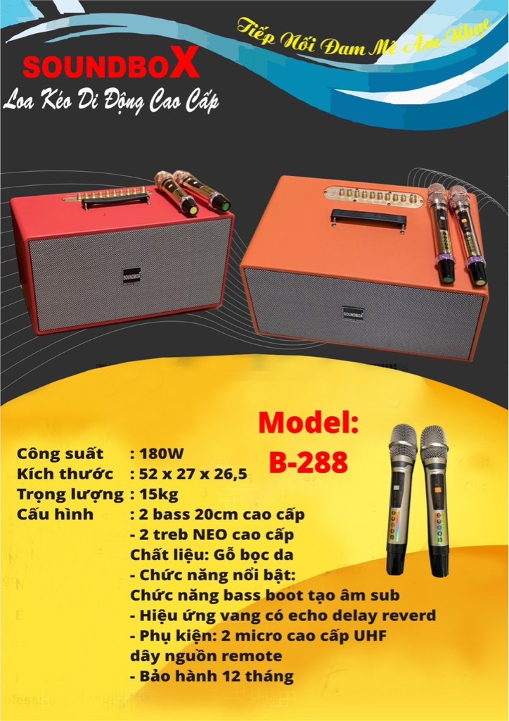 Loa kéo 2 tấc đôi Soundbox T-288 180w di động karaoke siêu hay bluetooth kèm 2 micro không dây [BH 1 năm]