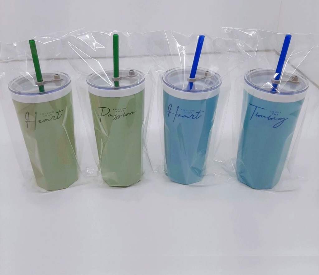 Ly nhựa đựng nước 600ml  sắc hè kèm ống hút LOVE/ HEART v.v [BH: NONE]