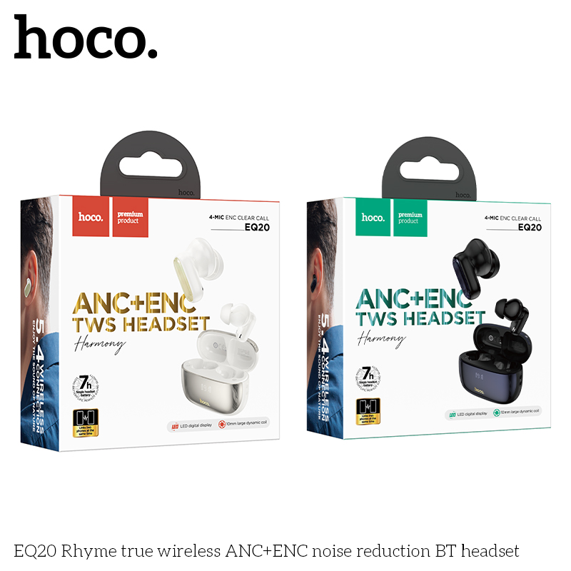 Tai nghe bluetooth giảm tiếng ồn HOCO EQ20 True Wireless V5.4 40mAh/400mAh ANC+ENC kiểu dáng airpods chính hãng [BH 1 NĂM]