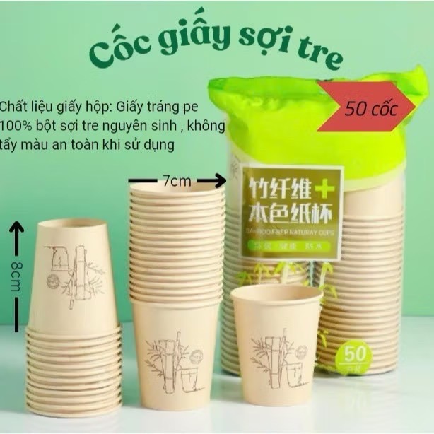 Túi 50 ly giấy sợi tre dùng 1 lần an toàn [BH: NONE]