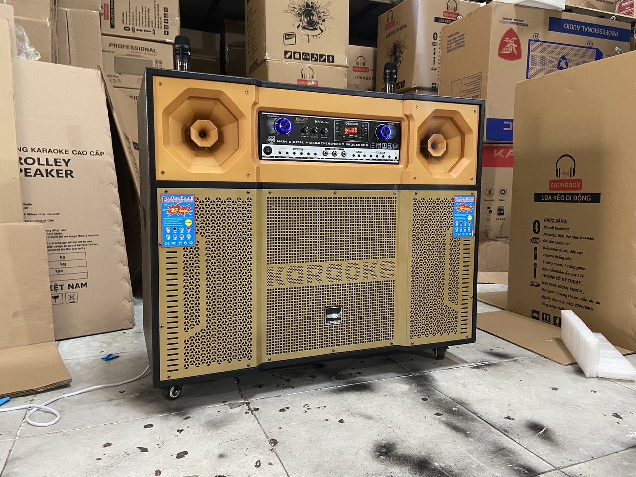 Loa kéo điện SoundBox SB-1600 2 bass 40 main liền vang 16 sò bluetooth kèm 2 micro không dây hát karaoke [BH 1 năm]