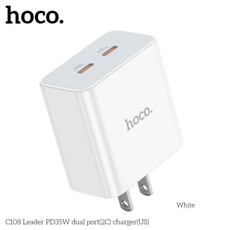 Cóc sạc nhanh PD35w Hoco C108 2 cổng Type C (US) chính hãng [BH 1 năm]