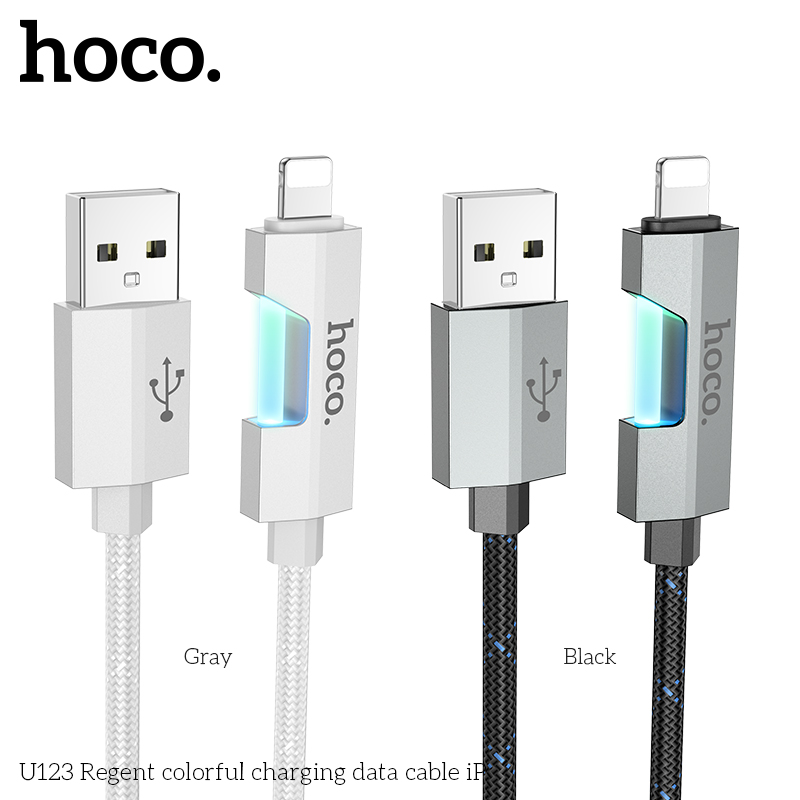 Cáp sạc truyền dữ liệu có đèn báo Hoco U123 cho IP cổng Lightning chính hãng  [BH 1 NĂM]