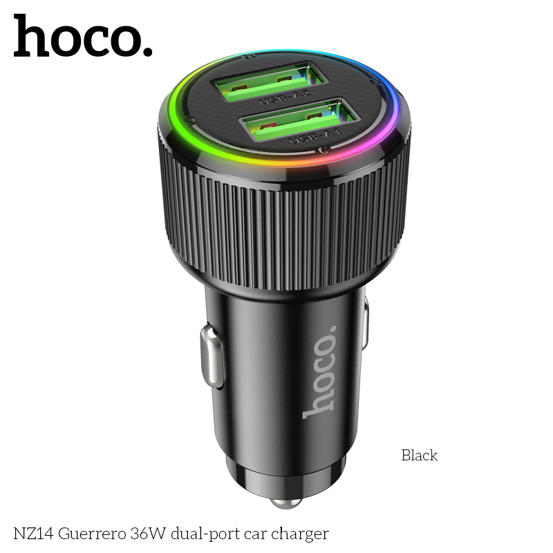Cóc sạc nhanh 36W cho xe hơi Hoco NZ14 (2 cổng USB) đèn LED chính hãng [BH 1 năm]