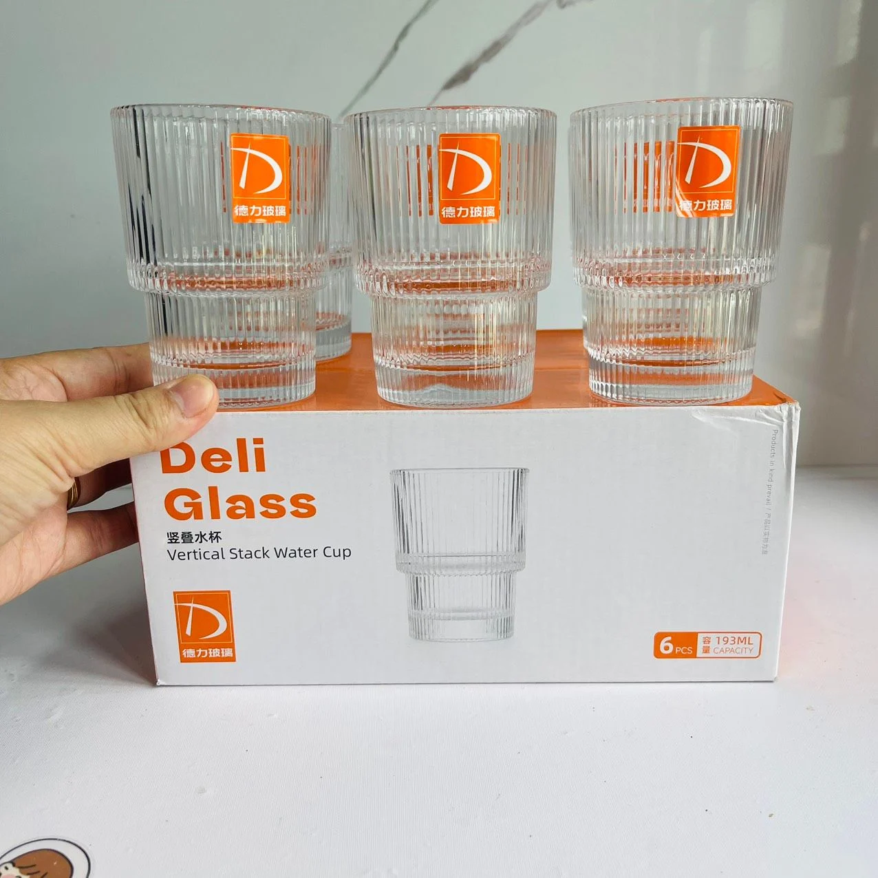 Combo 6 ly thủy tinh 193ml uống sinh tố trà đá họa tiết sọc [BH: NONE]