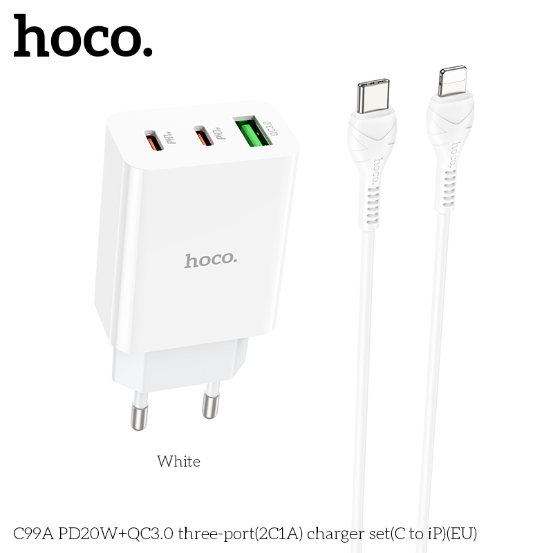 Bộ sạc Hoco C99a c to ip PD 20w QC3.0 (2C1A) chính hãng [BH 1 năm]
