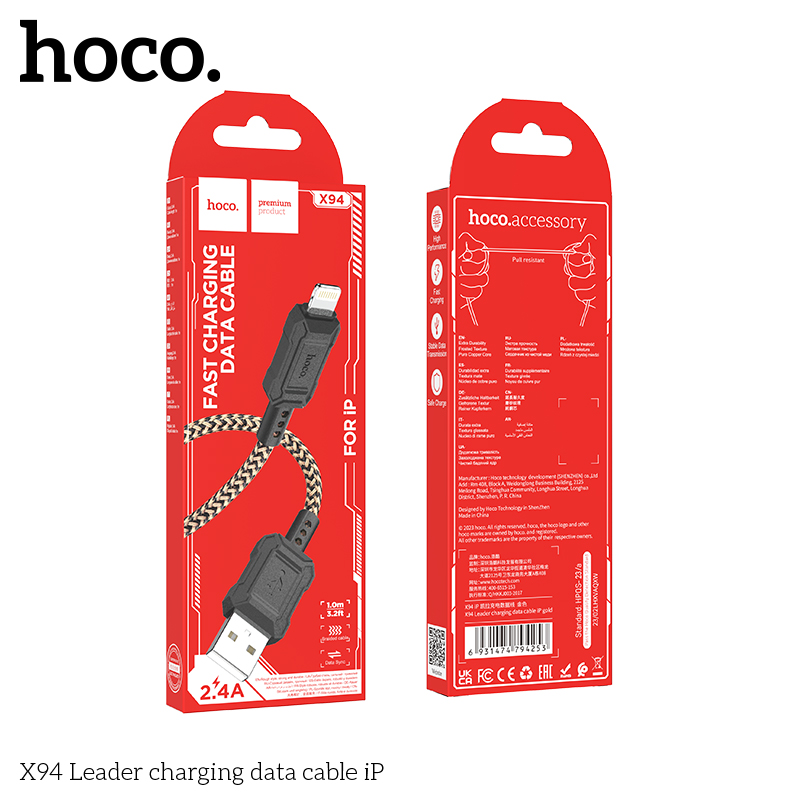 Cáp sạc truyền dữ liệu Hoco X94 cổng USB ra iPhone Lightning 2.4A dài 1M chính hãng [BH 1 NĂM]