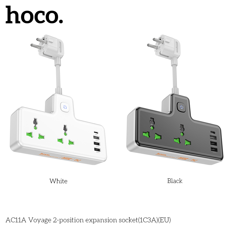 Ổ cắm điện đa năng HOCO AC11A PD17W 3 cổng USB + 1 cổng Type C cáp dài 8,5cm chính hãng [BH 1 NĂM]