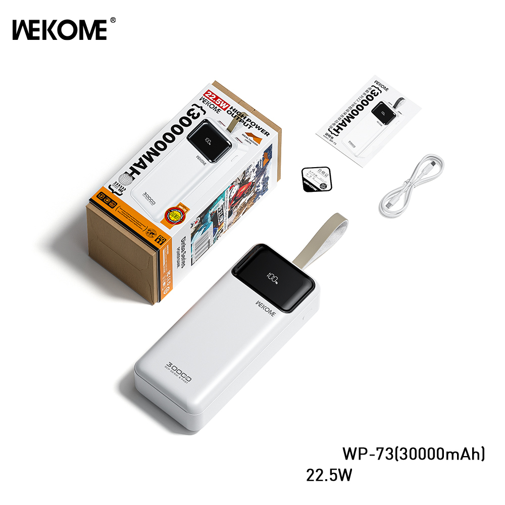 Pin sạc nhanh 22.5w Wekome WP-73 30.000mAh dự phòng QC3.0+PD 22.5W chính hãng [BH 1 Năm]