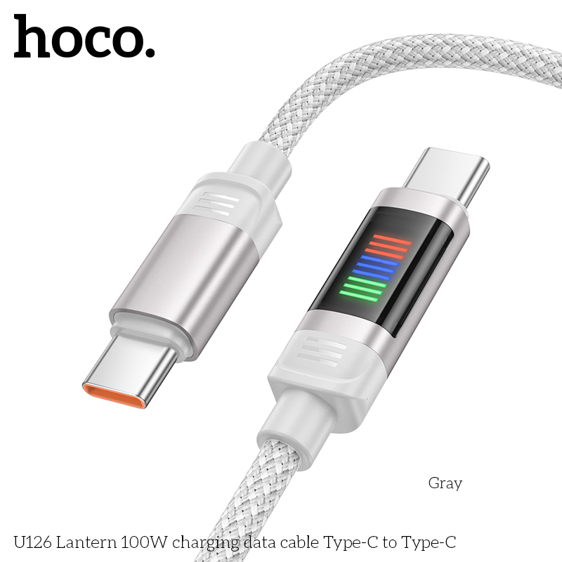 Cáp truyền dữ liệu sạc có Led RGB Hoco U126 c-c cổng Type-C ra Type-C 100W chính hãng [BH 1 Năm]