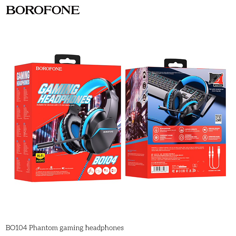 Tai nghe có dây 3.5 chụp tai Gaming BOROFONE BO104 jack 3.5 dài 1m2 kèm mic headphone chính hãng [BH: 1 NĂM]