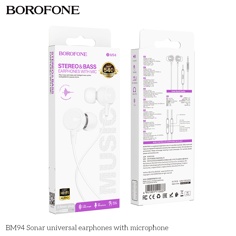 Tai nghe có dây 3.5 BOROFONE BM94 có microphone jack 3.5mm chính hãng [ BH 1 NĂM]