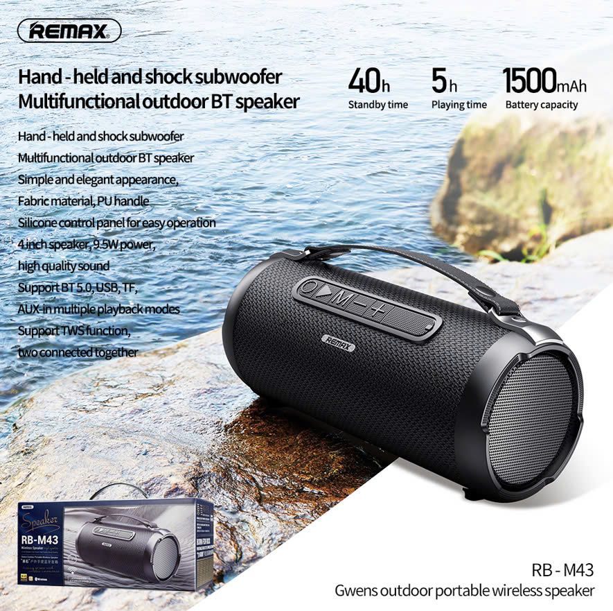 Loa bluetooth REMAX RB-M43 bluetooth V5.0 có quai xách chính hãng [BH 1 năm]