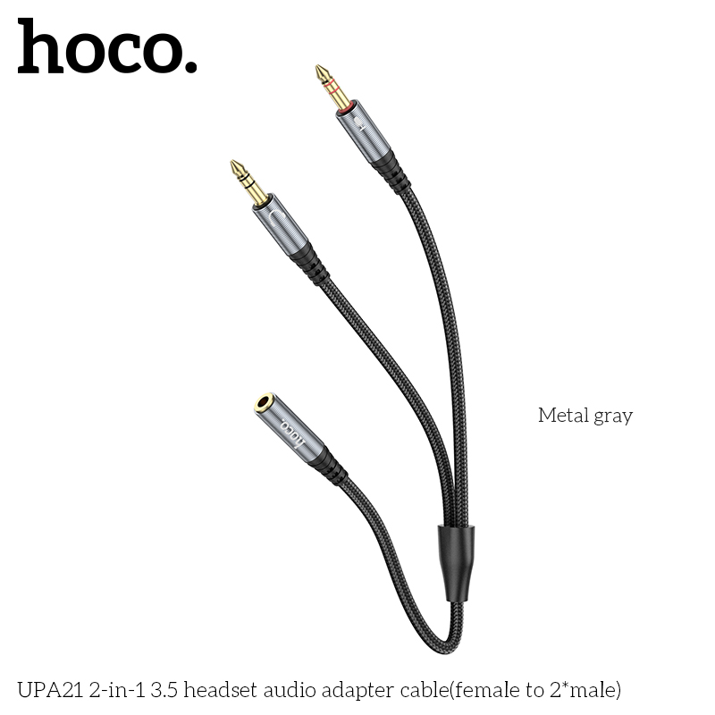 Cáp chuyển âm thanh HOCO UPA21 (2 đực thành 1 cái) đầu 3.5mm chính hãng [BH 1 năm]