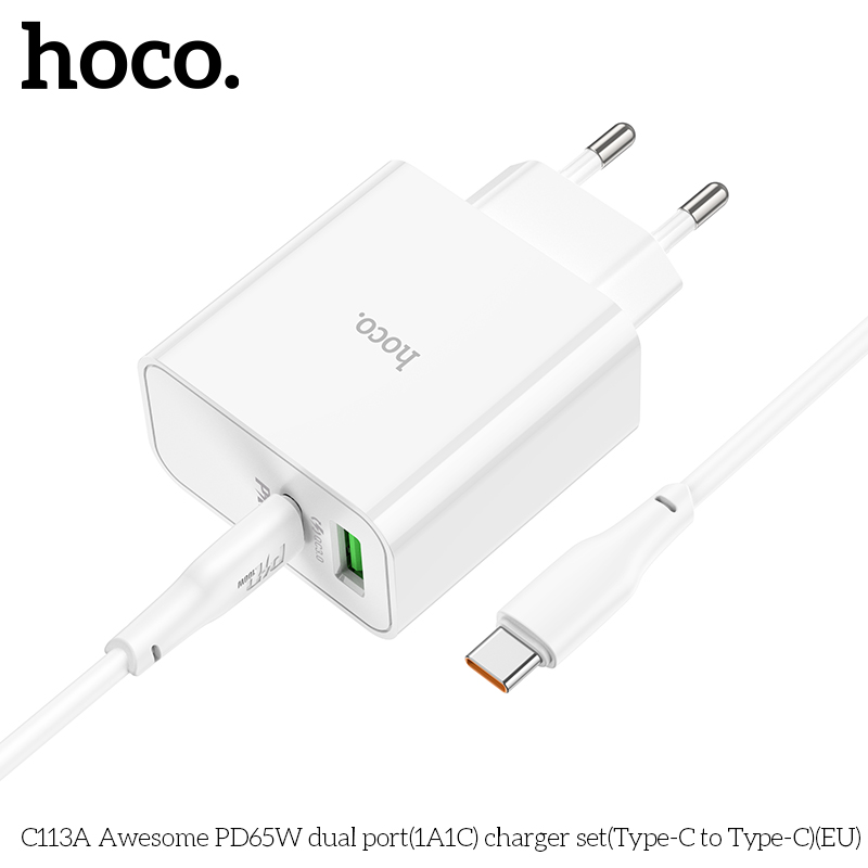 Bộ sạc nhanh 65W HOCO C113A (c-c) Type- C to Type-C Chính Hãng  [BH 1 NĂM]