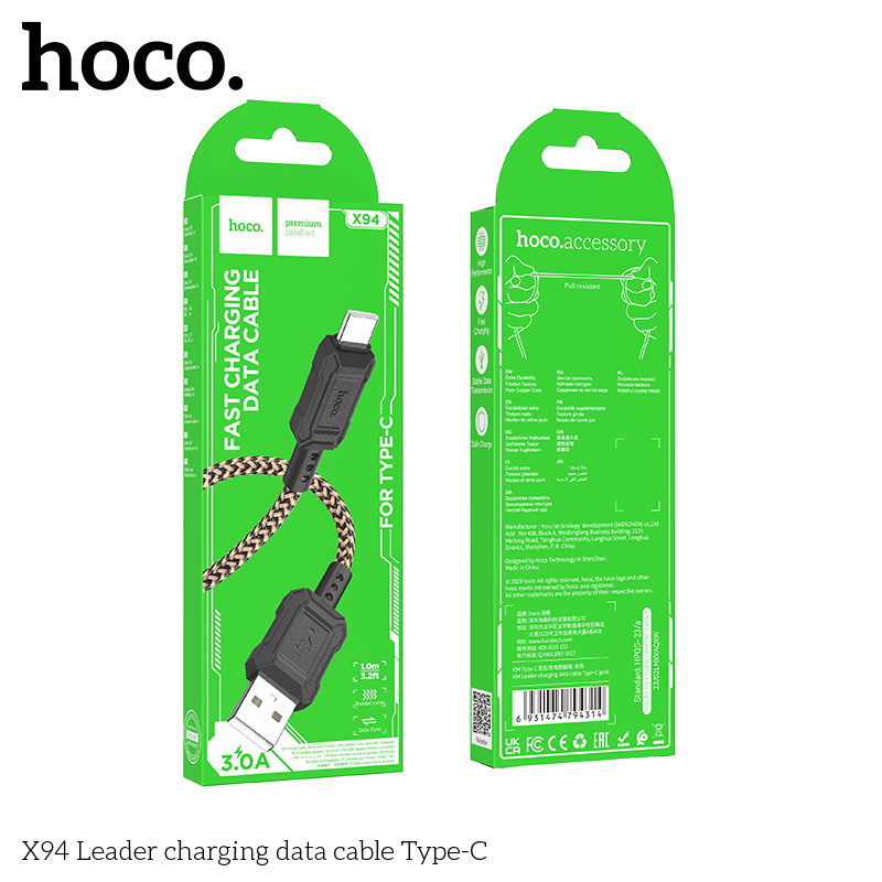 Cáp sạc truyền dữ liệu Hoco X94 cổng USB ra Type C 3A dài 1M chính hãng [BH 1 NĂM]