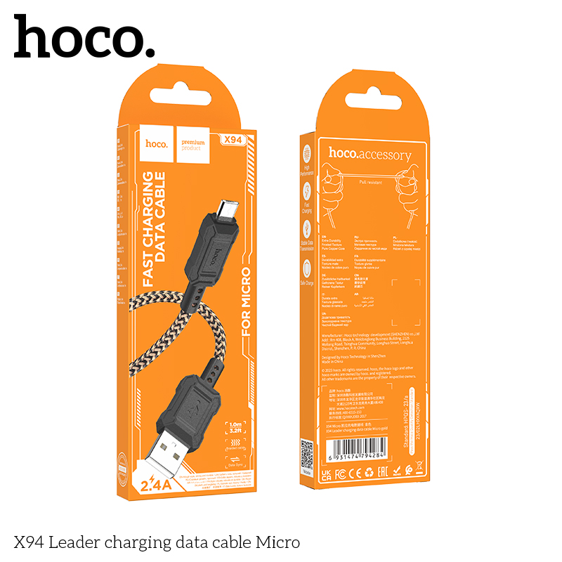 Cáp sạc truyền dữ liệu Hoco X94 cổng USB ra Micro 2.4A dài 1M chính hãng [BH 1 NĂM]