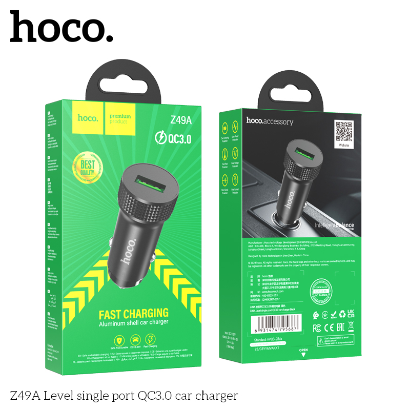 Cóc sạc xe hơi HOCO Z49A 1 cổng USB QC3.0 chính hãng [BH 1 NĂM]