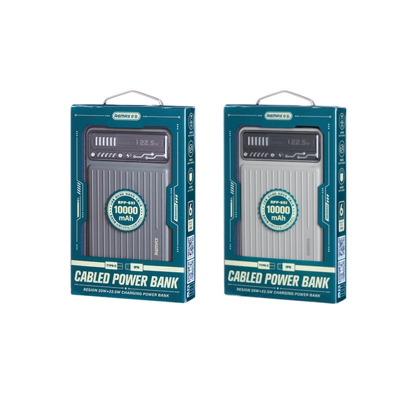 Pin sạc nhanh 22.5w Remax RPP-651 10.000mAh dự phòng kèm cáp sạc liền pin PD QC3.0 chính hãng [BH: 1 năm]