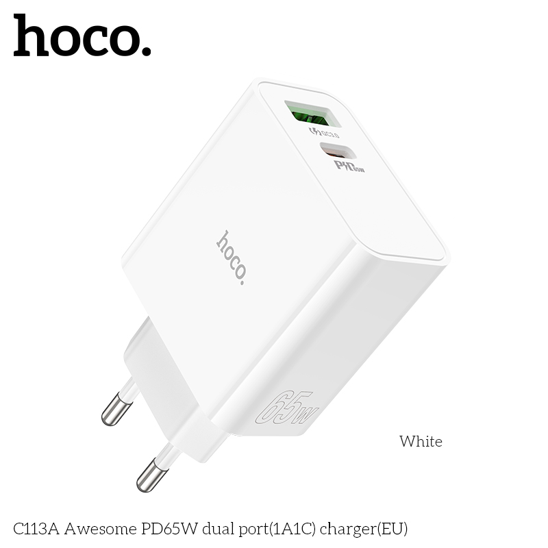 Cóc sạc nhanh 65W HOCO C113A (1 cổng usb, 1 cổng type-c) Chính Hãng  [BH 1 NĂM]