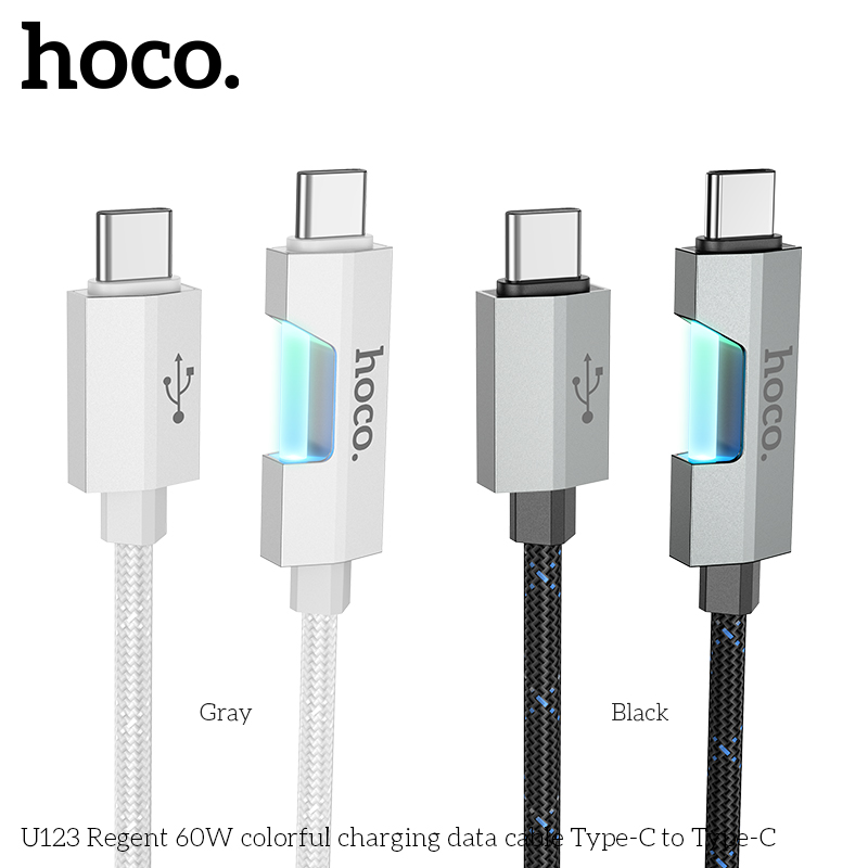 Cáp sạc truyền dữ liệu có đèn báo Hoco U123 c-c cổng Type-C ra Type-C chính hãng  [BH 1 NĂM]