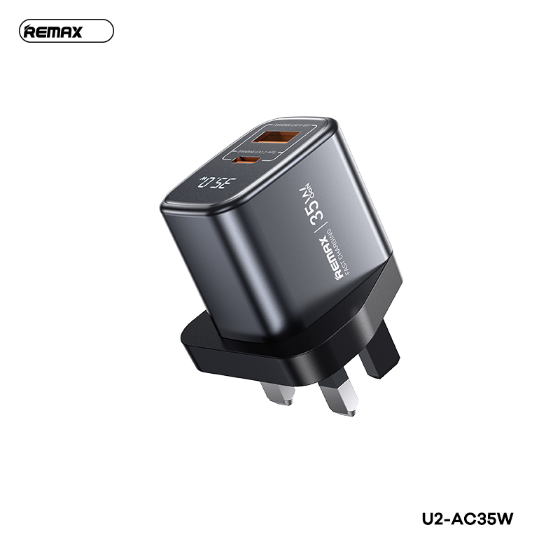 Cóc sạc nhanh 35W REMAX U2-AC35W CN 2 cổng (1 cổng Type PD 35W + 1 cổng USB QC3.0 30W) màn hình kỹ thuật số chính hãng [BH: 1 năm]