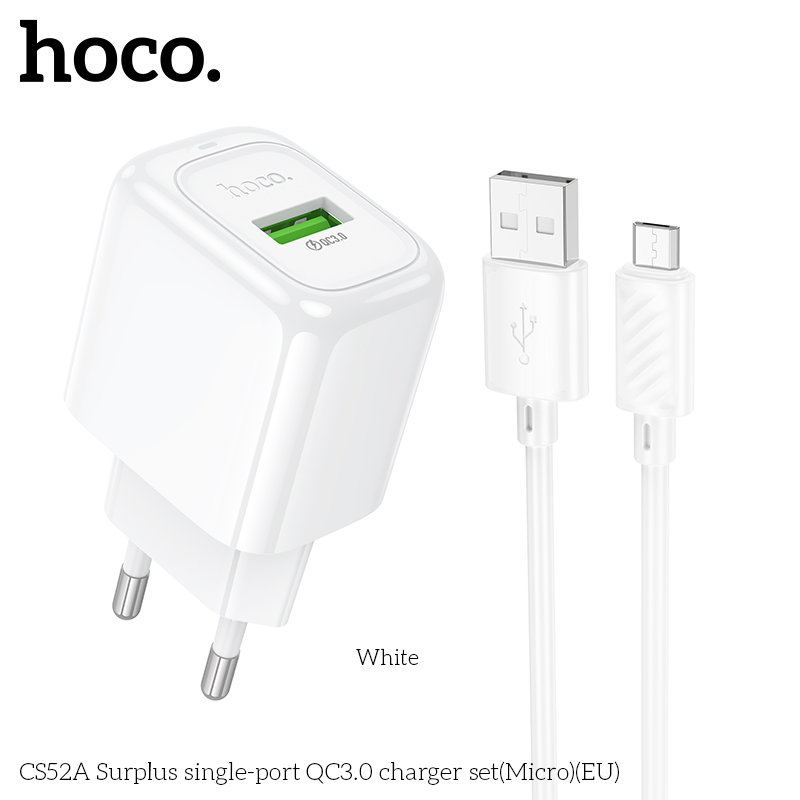 Bộ sạc nhanh 18W HOCO CS52A cáp USB ra Samsung Micro (EU) chính hãng [BH 1 Năm]