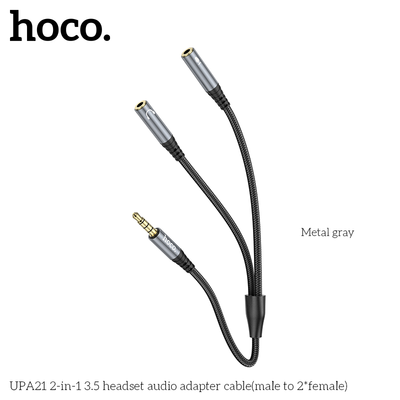Cáp chuyển âm thanh HOCO UPA21 (1 đực thành 2 cái) đầu 3.5mm chính hãng [BH 1 năm]
