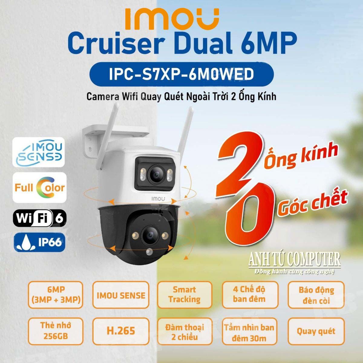 Camera IP Wifi IMOU 10MP 2 Mắt Cruiser Dual  ngoài trời S7XP siêu nét chính hãng [BH 1 năm]