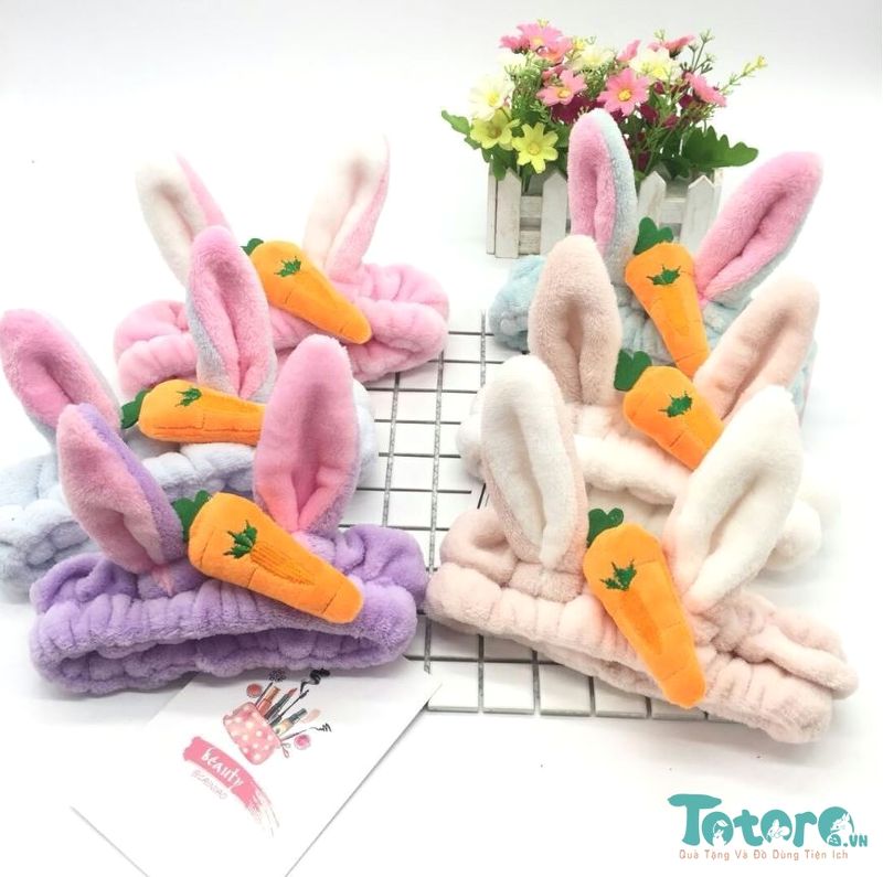 Băng đô rửa mặt tai thỏ vải bông nhung xù / pktn sale