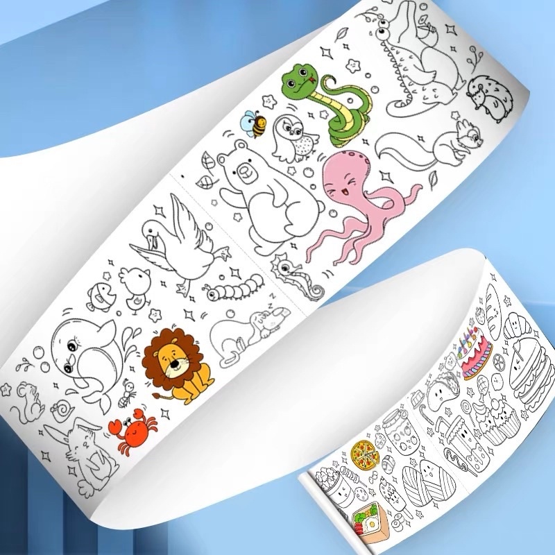Tranh tô màu sticker cắt dán cuộn dài 3 mét cho bé