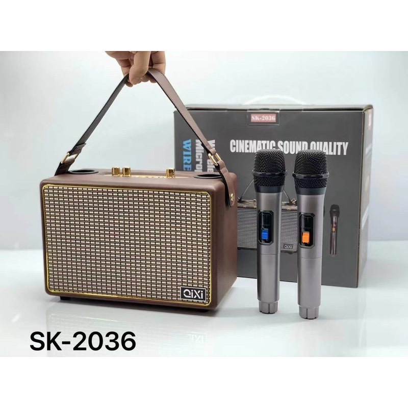 Loa bluetooth karaoke QIXI 2036 kèm 2 micro không dây chính hãng siêu hay [BH 6 tháng]