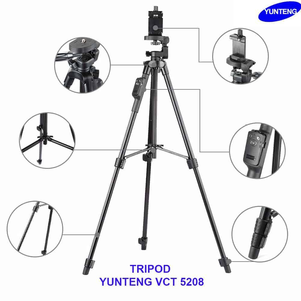 Giá đỡ Chân máy chụp hình gậy 3 chân 1.25m Yunteng VTC 5208 chính hãng loại 1 kèm remote [BH: 1 tuần]