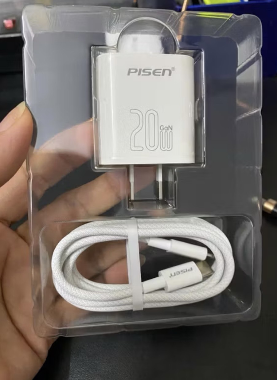 Bộ sạc nhanh GaN 20w PD PISEN CL-02 (C-L) 1.2m chính hãng (cáp type-c ra iphone lightning) - BH 1 năm