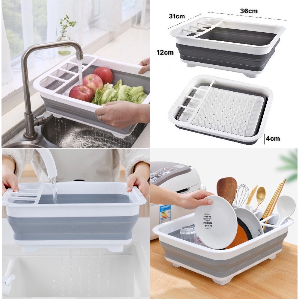 Giá úp chén kiêm rổ gấp gọn thông minh nhà bếp