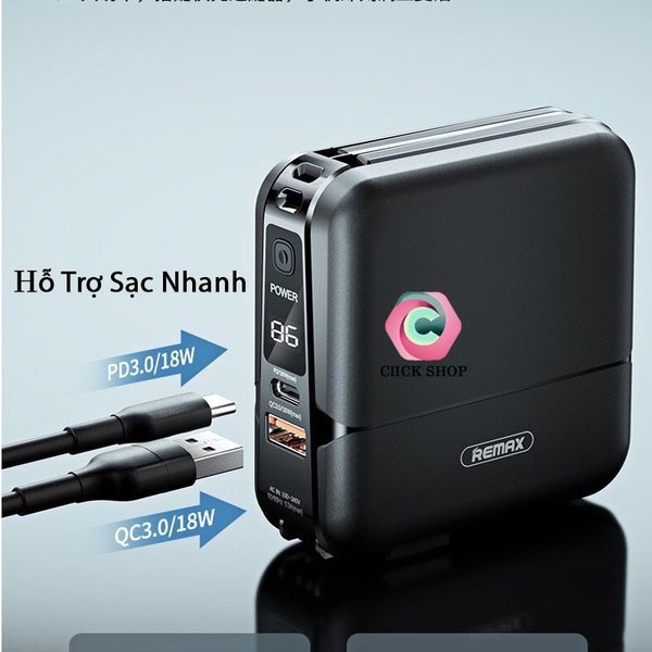 Pin sạc nhanh 22.5w Remax RPP-20 15.000mAh dự phòng kèm cáp liền pin ghim sạc ổ điện chính hãng [BH 1 năm]